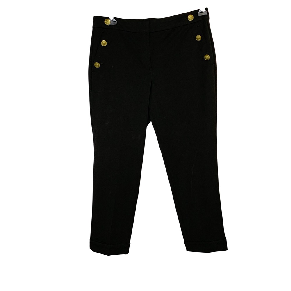 LOFT The Devin Slim Black Cropped Pants Size 8P Gold Button Detail Career Casual